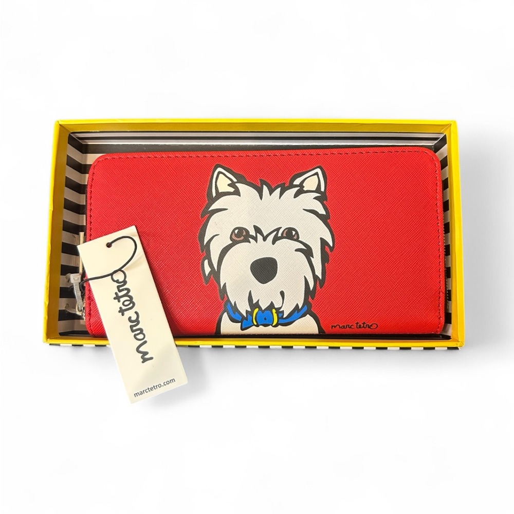 Marc Tetro Red Westie Zip-Around Wallet, New With Tags